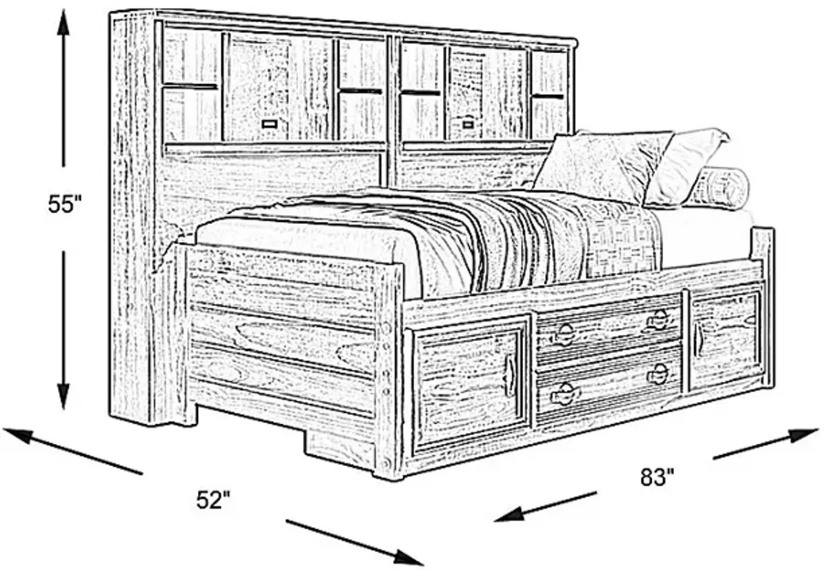 Kids Creekside 2.0 Charcoal 5 Pc Twin Bookcase Wall Bed with Storage Side Rail