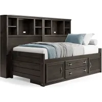 Kids Creekside 2.0 Charcoal 5 Pc Twin Bookcase Wall Bed with Storage Side Rail