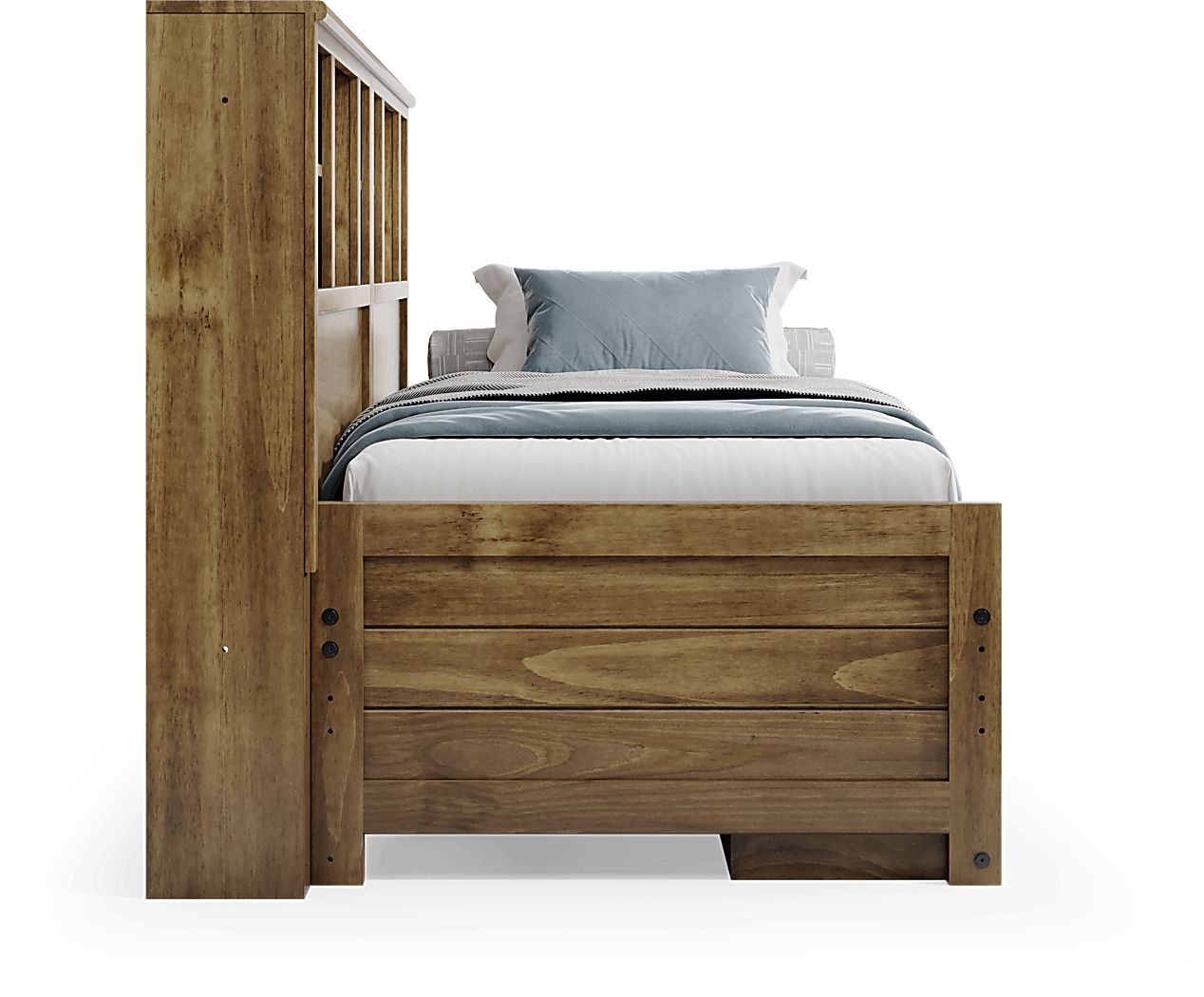 Kids Creekside 2.0 Chestnut 5 Pc Twin Bookcase Wall Bed with Storage Rail