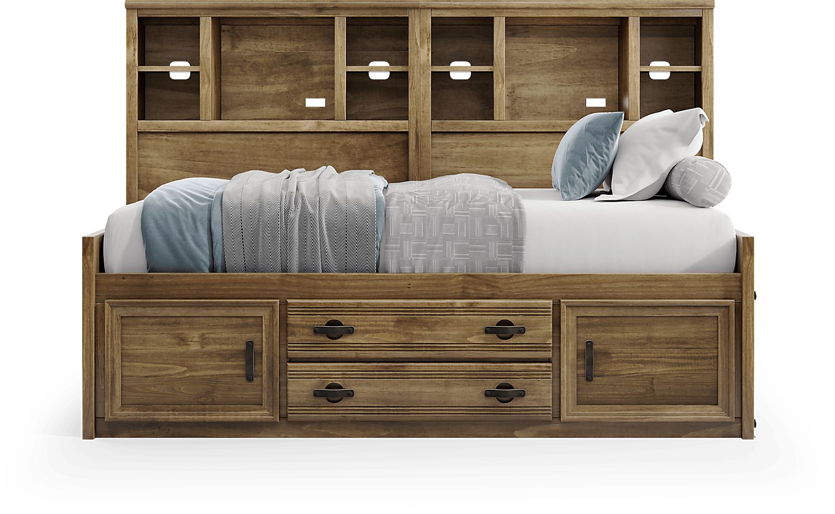 Kids Creekside 2.0 Chestnut 5 Pc Twin Bookcase Wall Bed with Storage Rail