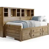 Kids Creekside 2.0 Chestnut 5 Pc Twin Bookcase Wall Bed with Storage Side Rail