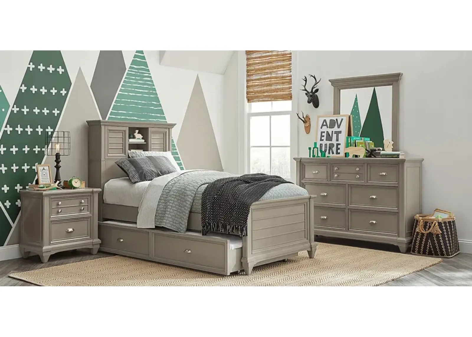 Kids Hilton Head Gray 5 Pc Twin Bookcase Bedroom