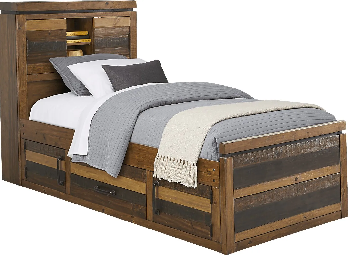Kids Westover Hills Jr. Reclaimed Brown 3 Pc Twin Bookcase Bed with Storage Side Rail