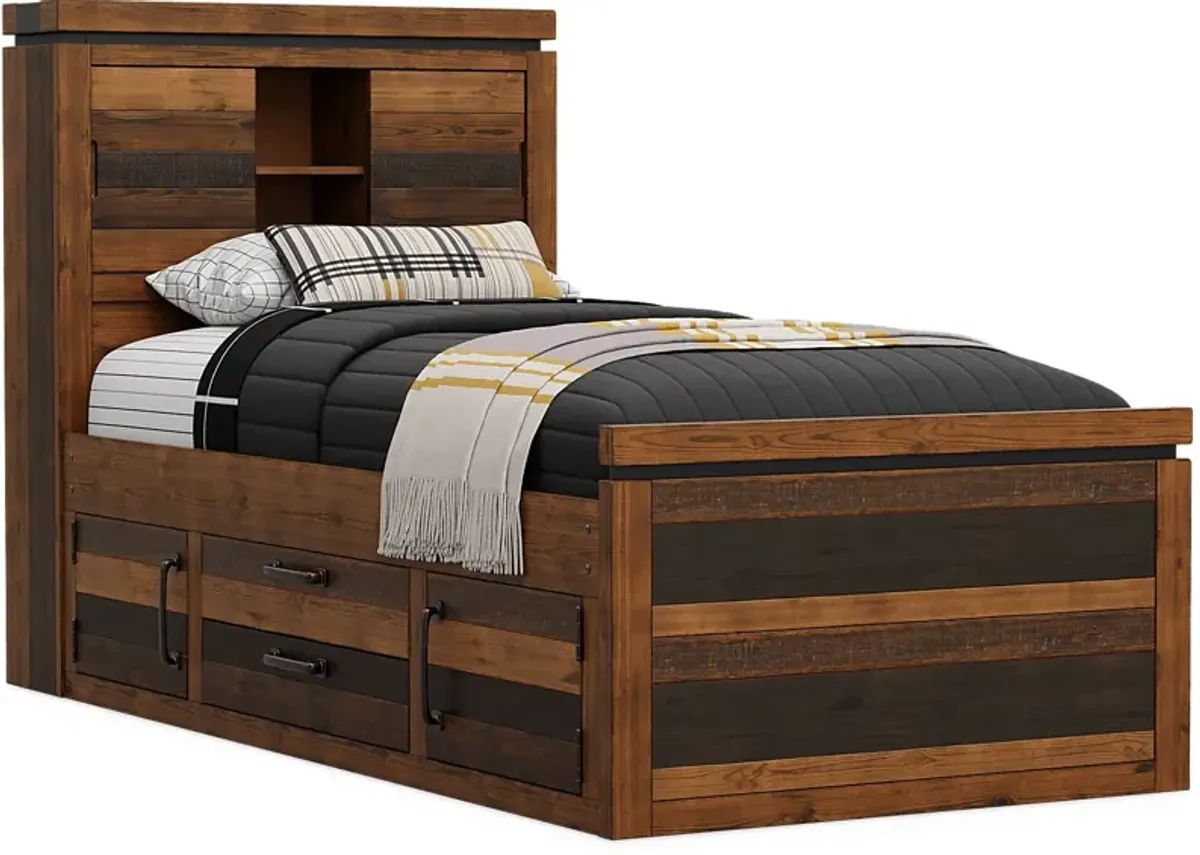 Kids Westover Hills Jr. Brown Twin Bookcase Bed with Storage Side Rail