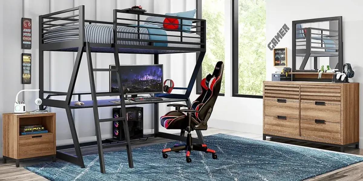 Kids Northridge Drive Caramel Bedroom with Carbon Optix Black Twin Gaming Loft Bed