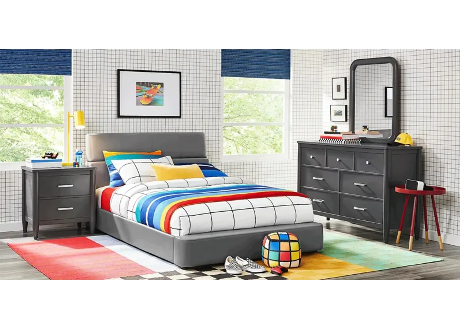 Kids Modern Colors Iron Ore 5 Pc Bedroom with Recharged Gray Twin Bed