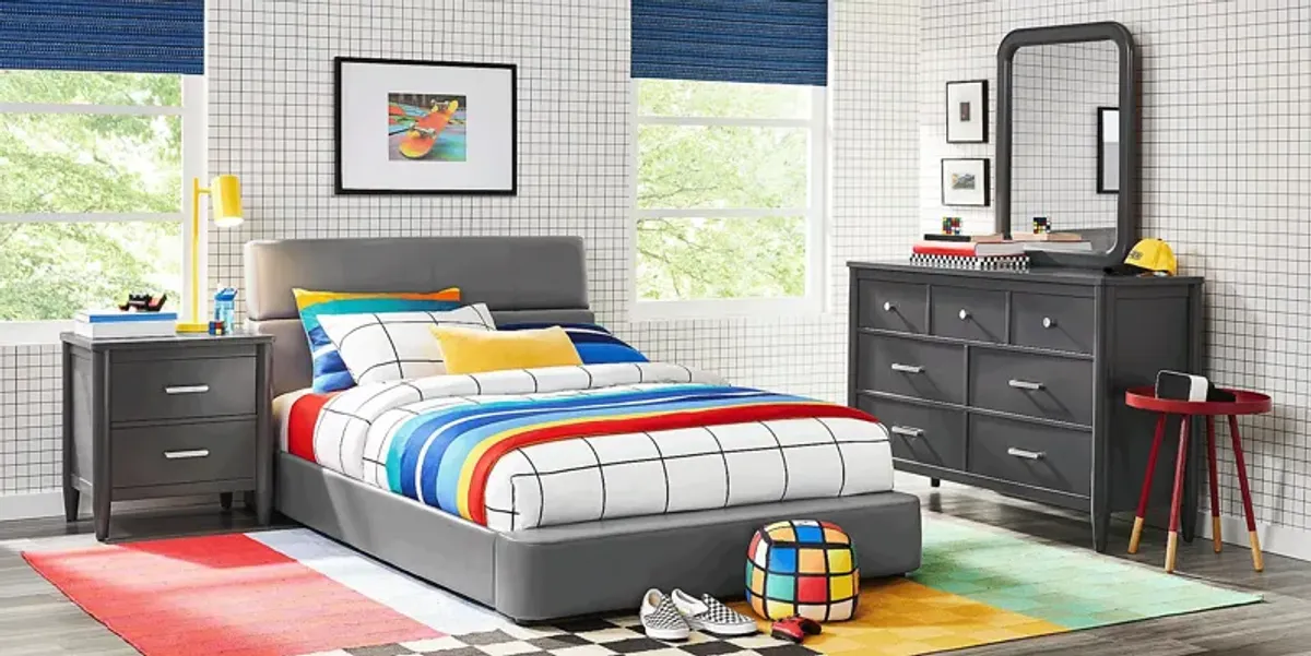 Kids Modern Colors Iron Ore 5 Pc Bedroom with Recharged Gray Twin Bed