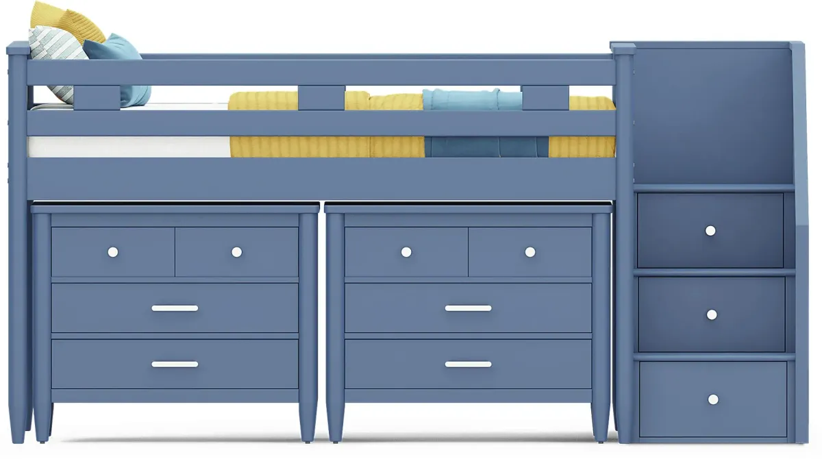 Kids Modern Colors Slate Blue Twin Step Loft with Loft Chests
