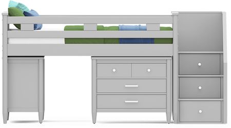 Kids Modern Colors Light Gray Twin Step Loft with Loft Chests