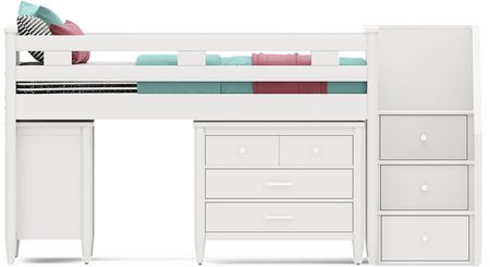 Kids Modern Colors White Twin Step Loft with Loft Chests