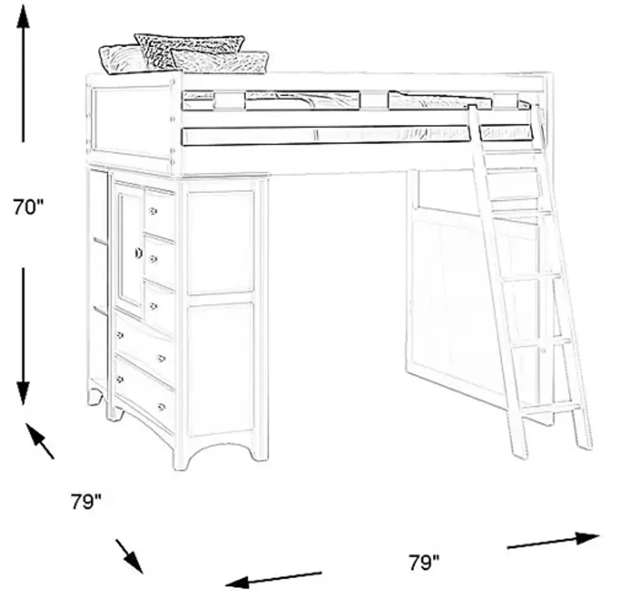 Ivy League 2.0 White Full Loft with Chest and Bookcase