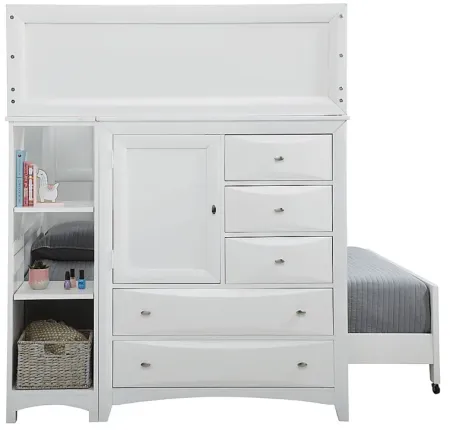 Ivy League 2.0 White Full Loft with Chest and Bookcase