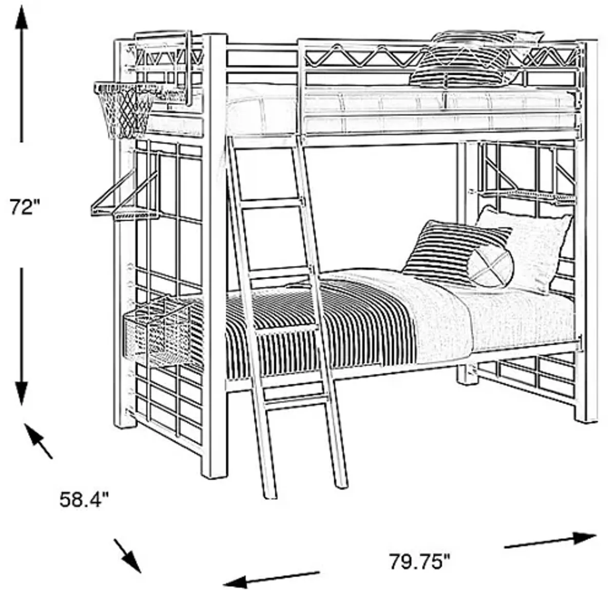 Build-a-Bunk Gray Twin/Twin Bunk Bed with Blue Accessories and Basketball Hoop