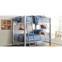 Build-A-Bunk Gray Twin/Twin Bunk Bed with Blue Accessories and Basketball Hoop