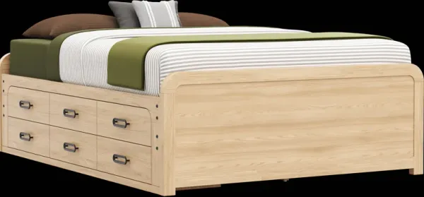 Kids Hidden Hills Light Oak Queen Low Profile Bed with Storage Side Rail