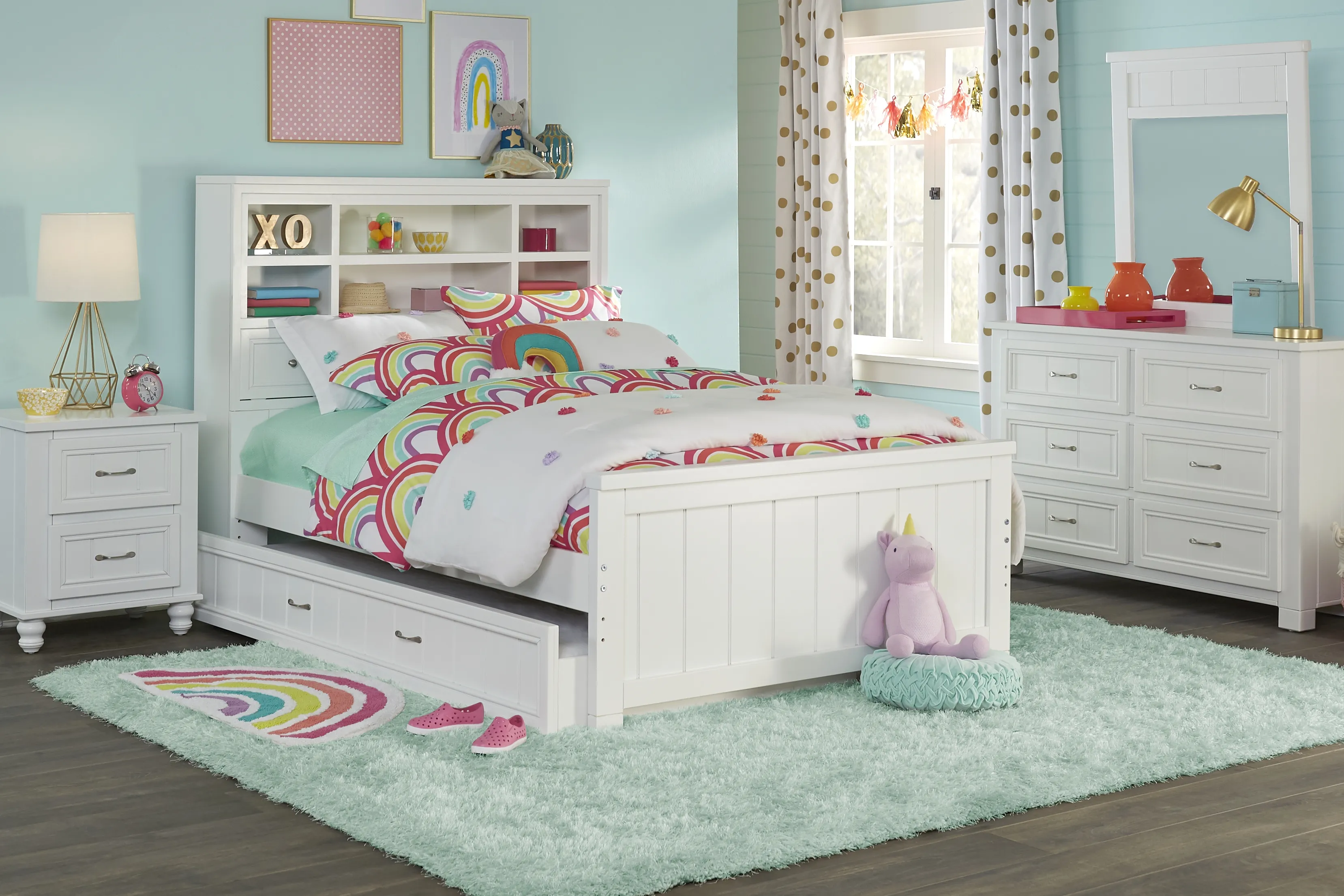 Kids Cottage Colors White Full Bookcase Bedroom