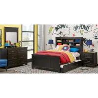 Kids Cottage Colors Black 5 Pc Full Bookcase Bedroom