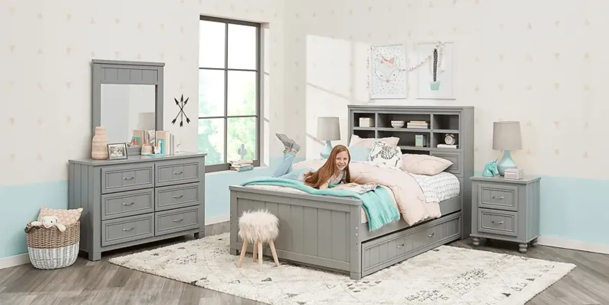 Kids Cottage Colors Gray 5 Pc Full Bookcase Bedroom