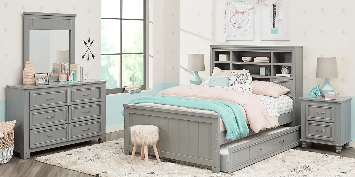 Kids Cottage Colors Gray 5 Pc Full Bookcase Bedroom