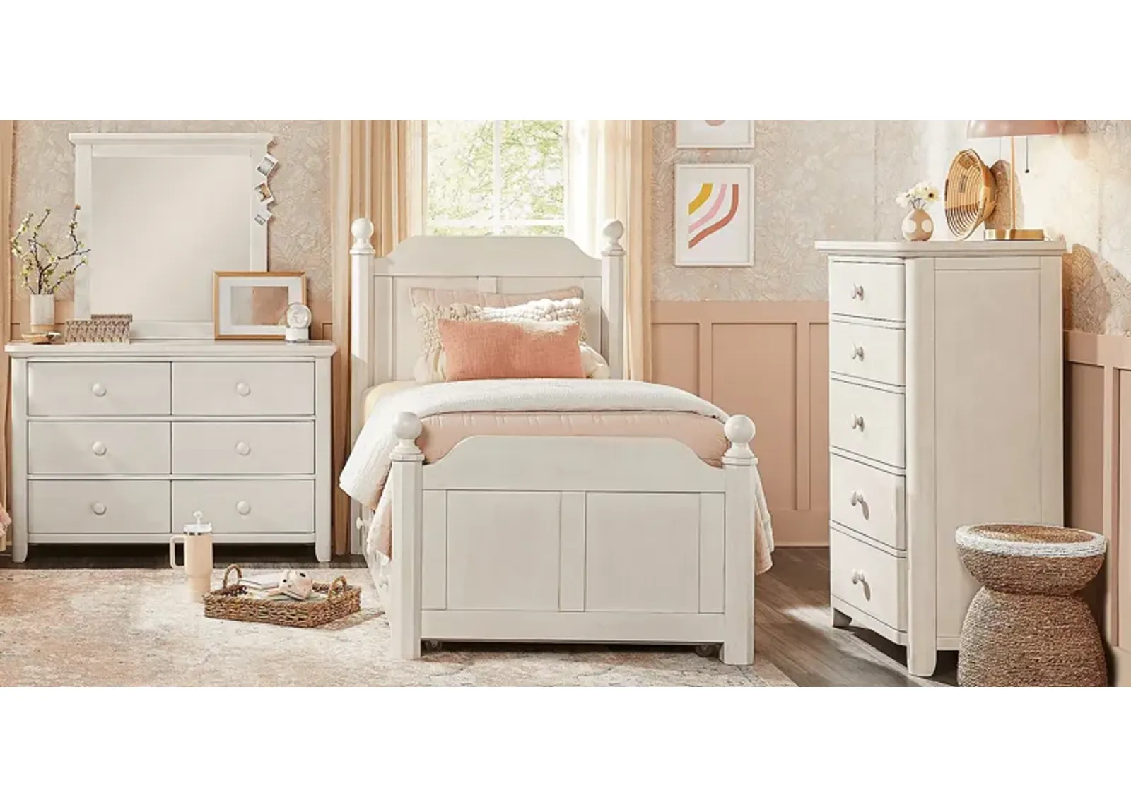 Kids South Bend Washed White 5 Pc Twin Poster Bedroom