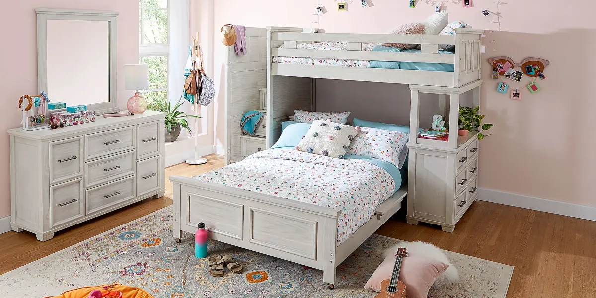 Kids Canyon Lake Ash Gray Twin/Twin Step Loft with Dresser