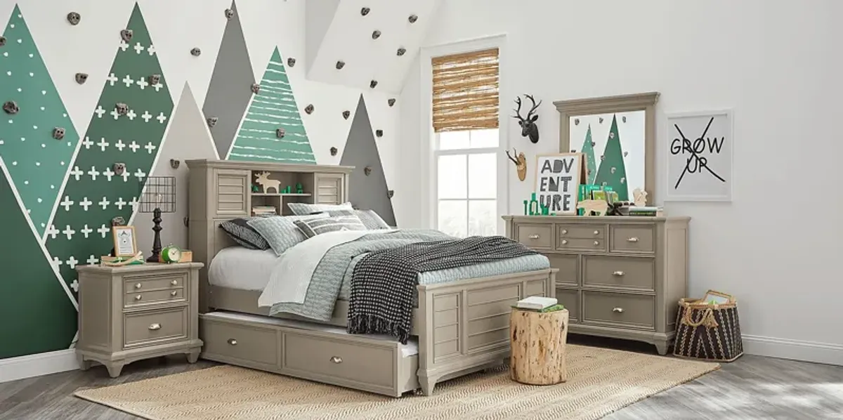 Kids Hilton Head Gray 5 Pc Full Bookcase Bedroom