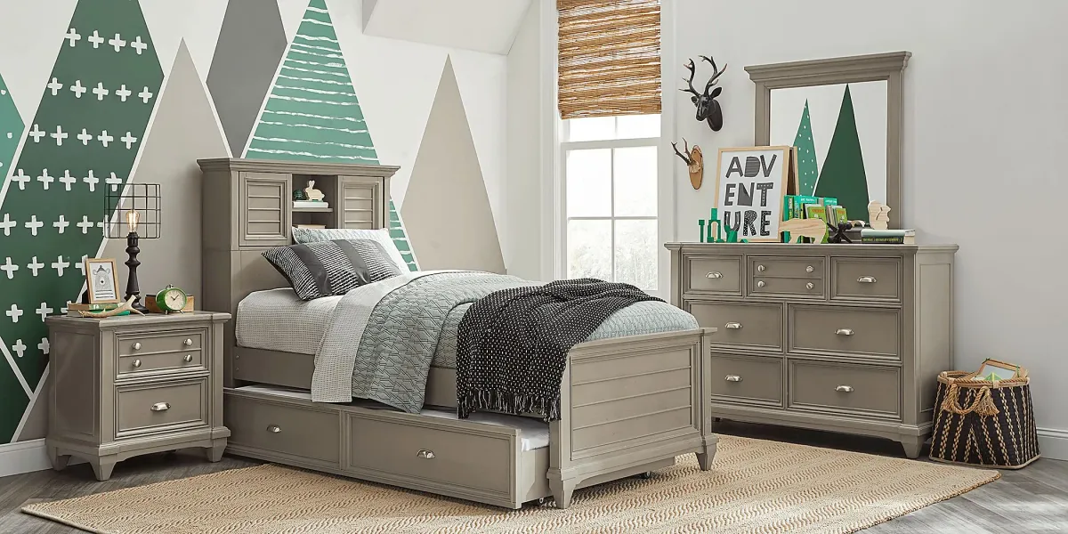 Kids Hilton Head Gray 5 Pc Full Bookcase Bedroom