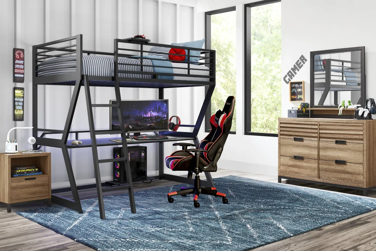 Kids Northridge Drive Caramel Bedroom with Carbon Optix Black Full Gaming Loft Bed