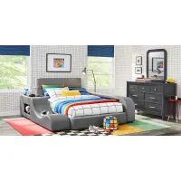 Kids Modern Colors Iron Ore 8 Pc Bedroom with Recharged Gray Twin Bed, Nightstand, Lounger, Bookcase