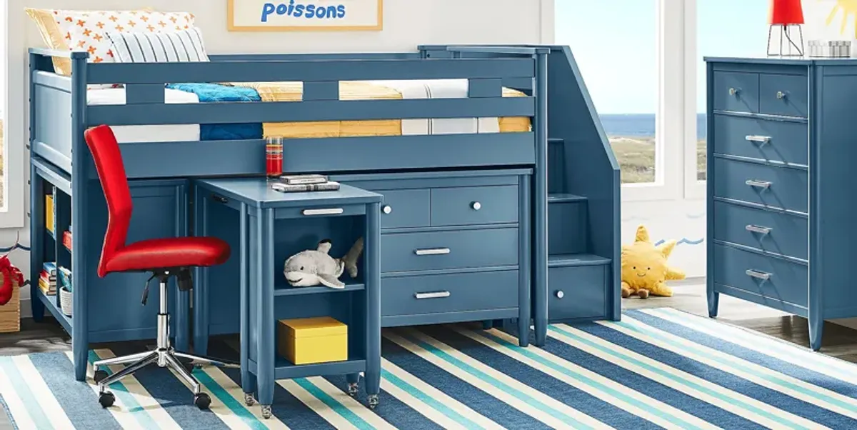 Kids Modern Colors Slate Blue Twin Step Loft with Loft Chest and Desk