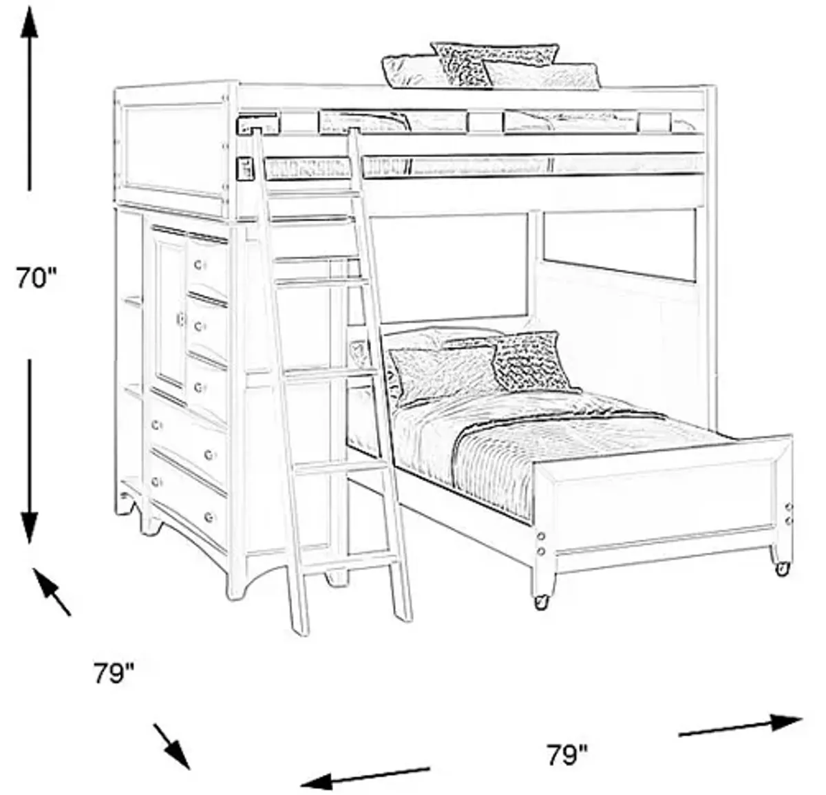 Ivy League 2.0 White Full/Twin Loft with Chest and Bookcase