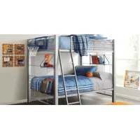 Build-A-Bunk Gray Full/Full Bunk Bed with Blue Accessories and Basketball Hoop