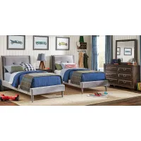 Kids Mill Valley Jr. Cherry 5 Pc Bedroom with Jaidyn Gray Twin Upholstered Bed