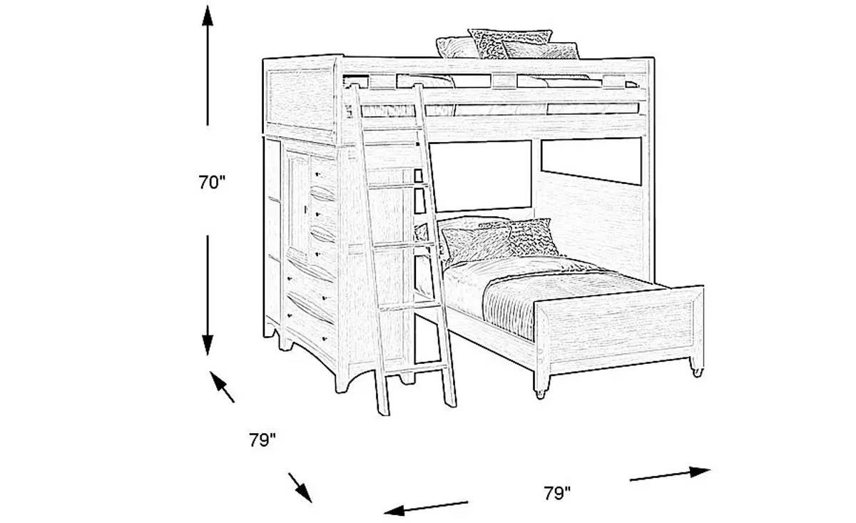 Ivy League 2.0 Walnut Full/Twin Loft with Chest and Bookcase