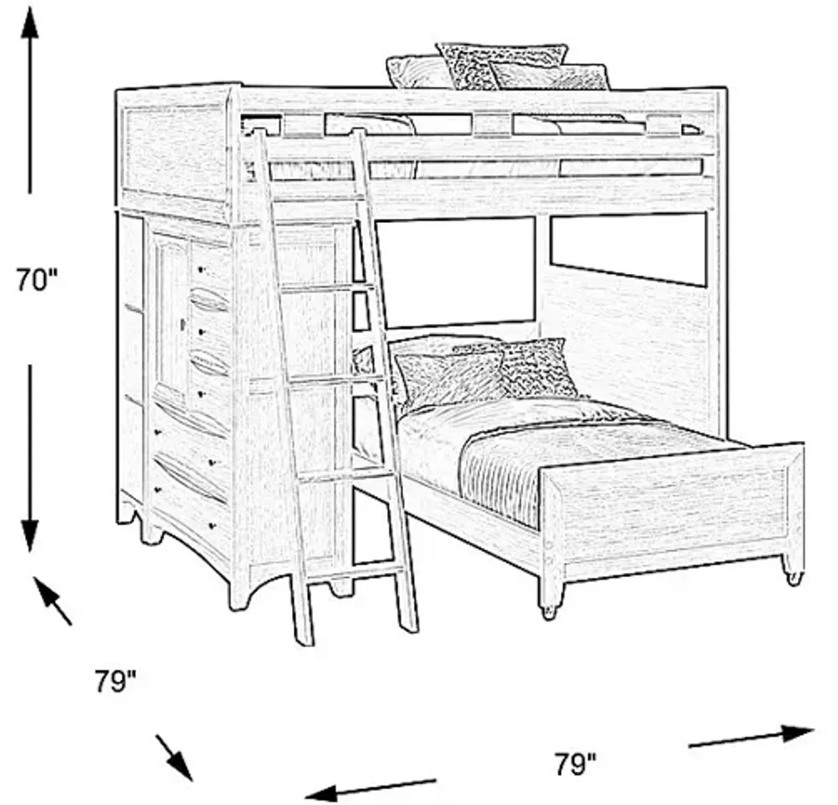 Ivy League 2.0 Walnut Full/Twin Loft with Chest and Bookcase