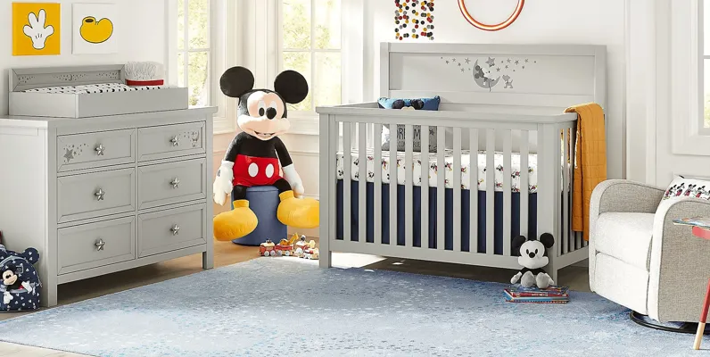 Kids Starry Dreams with Mickey Mouse Gray 6 Pc Nursery with Toddler and Conversion Rails