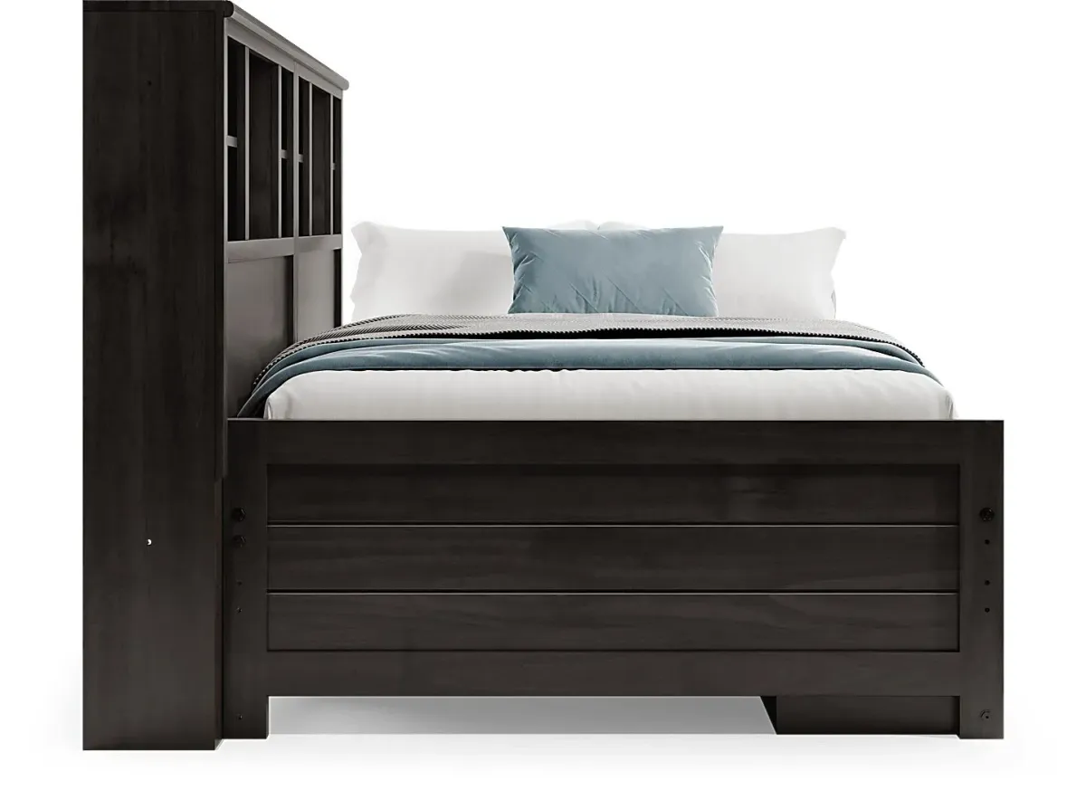 Kids Creekside 2.0 Charcoal Full Bookcase Wall Bed with Storage Side Rail