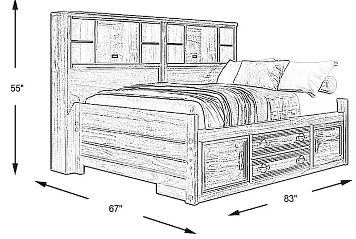 Kids Creekside 2.0 Charcoal 5 Pc Full Bookcase Wall Bed with Storage Side Rail