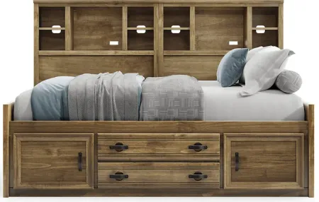 Kids Creekside 2.0 Chestnut 5 Pc Full Bookcase Wall Bed with Storage Side Rail