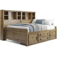 Kids Creekside 2.0 Chestnut 5 Pc Full Bookcase Wall Bed with Storage Side Rail