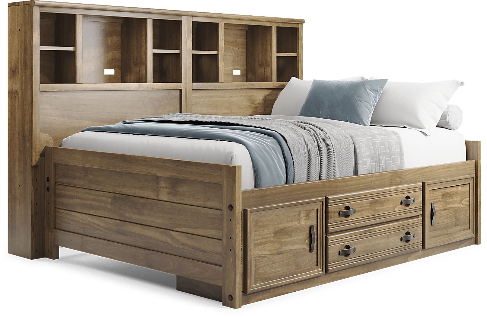 Kids Creekside 2.0 Chestnut 5 Pc Full Bookcase Wall Bed with Storage Rail