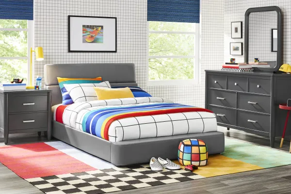 Kids Modern Colors Iron Ore Bedroom with Recharged Gray Full Bed