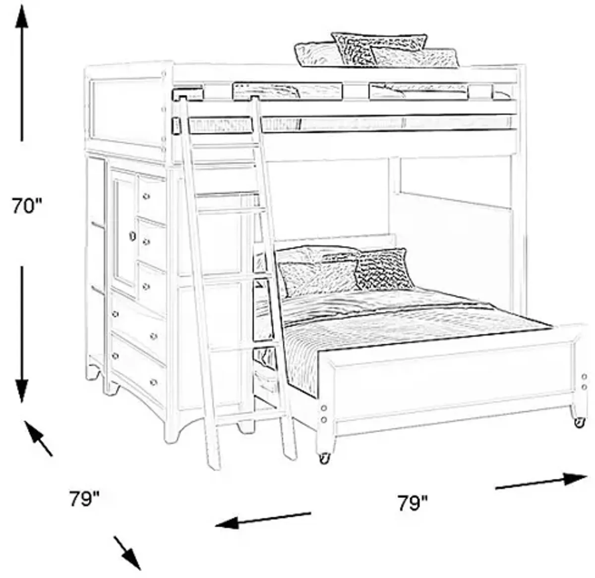 Ivy League 2.0 White Full/Full Loft with Chest and Bookcase