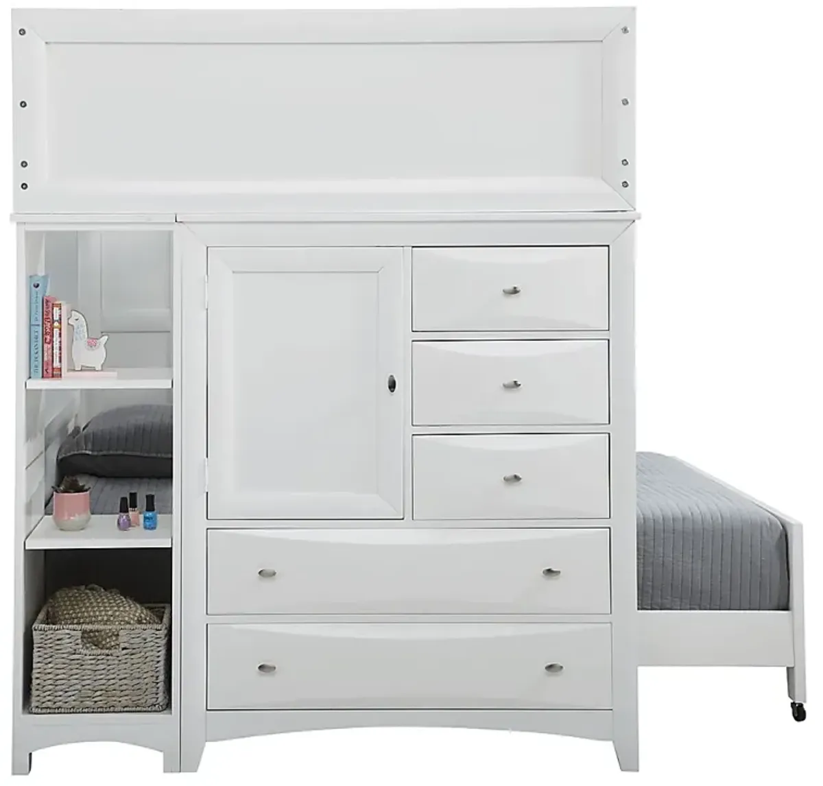 Ivy League 2.0 White Full/Full Loft with Chest and Bookcase