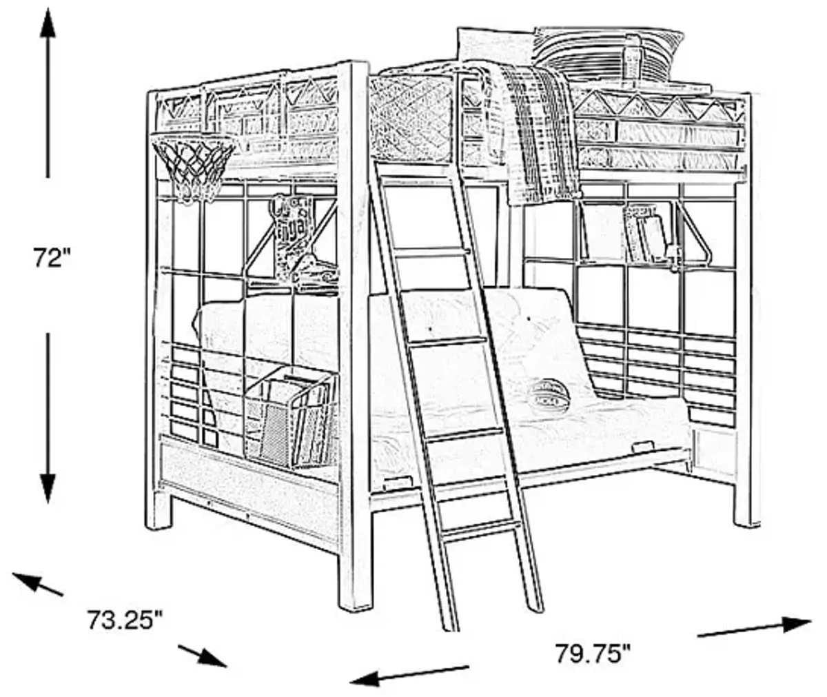 Build-a-Bunk Gray Full/Futon Loft Bed with Blue Accessories and Basketball Hoop