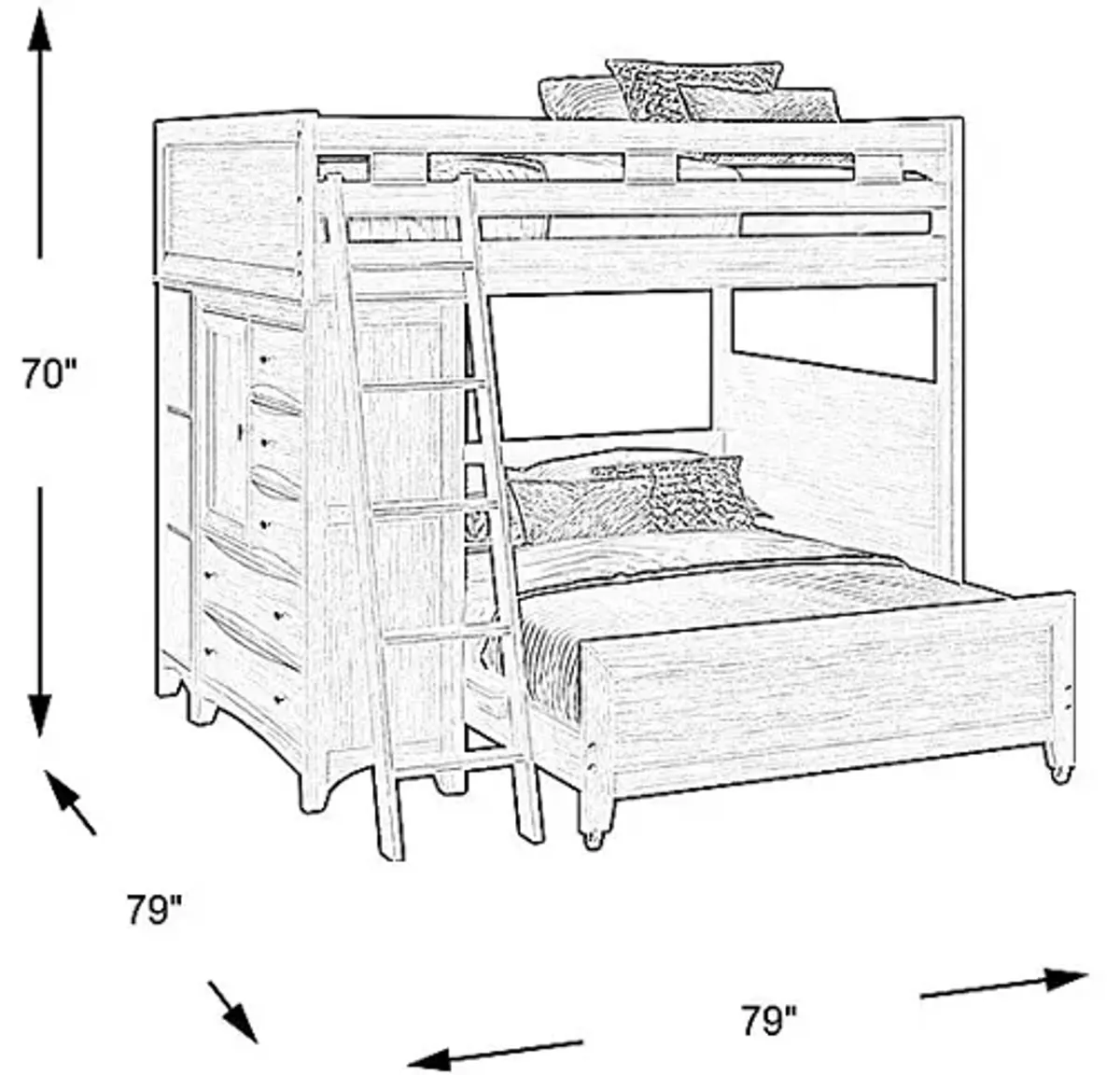 Ivy League 2.0 Walnut Full/Full Loft with Chest and Bookcase