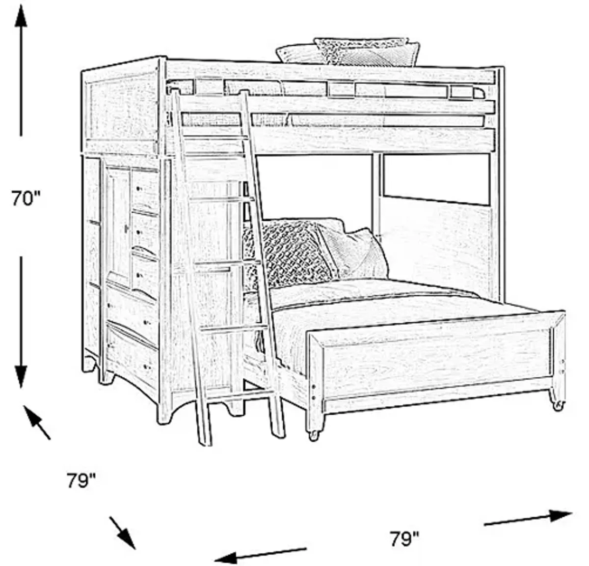 Ivy League 2.0 Walnut Full/Full Loft with Chest and Bookcase