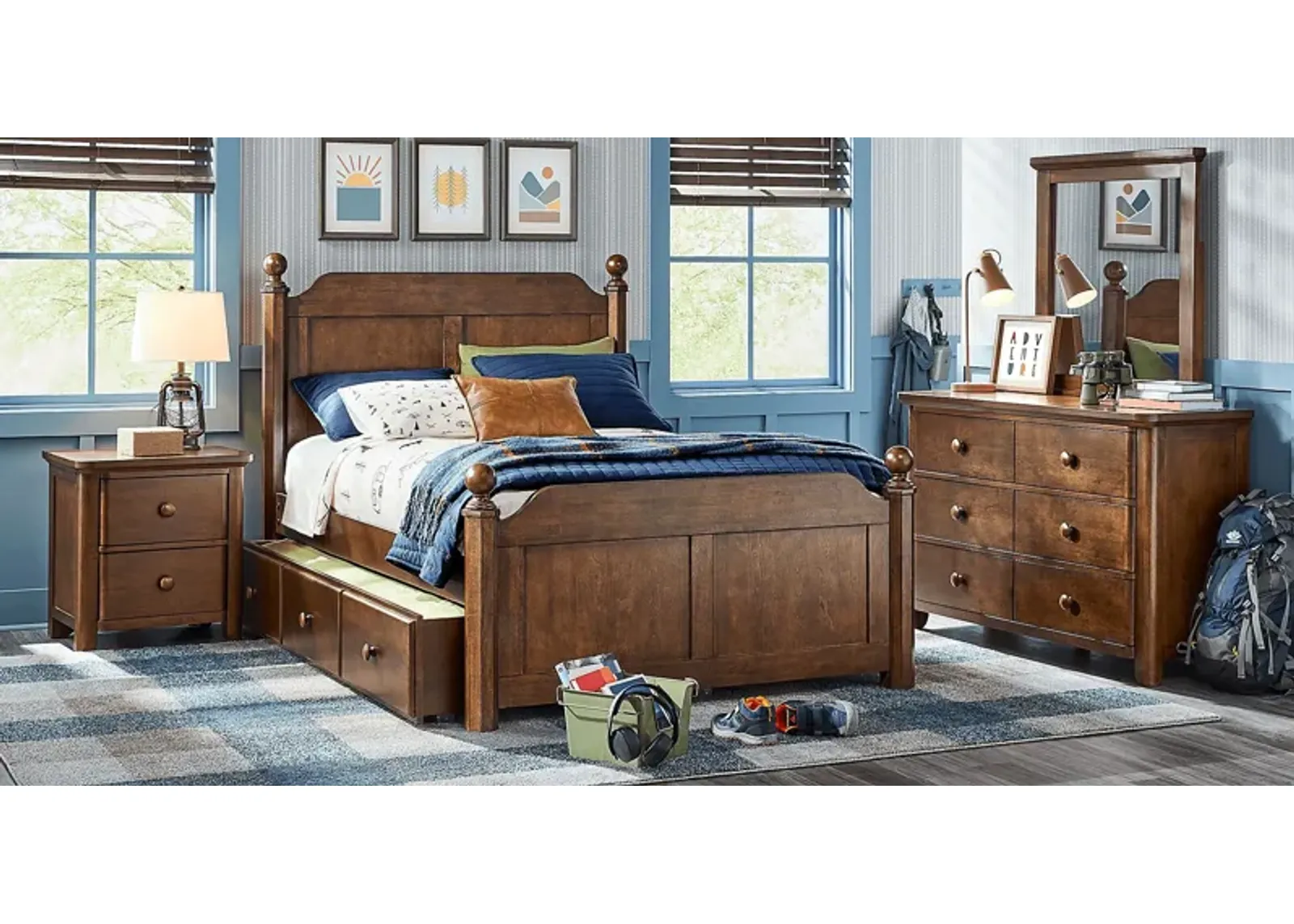 Kids South Bend Brown Cherry 5 Pc Full Poster Bedroom