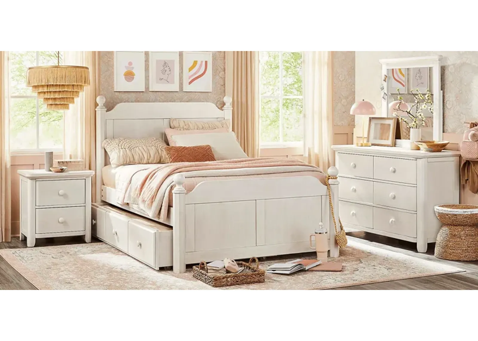 Kids South Bend Washed White 5 Pc Full Poster Bedroom