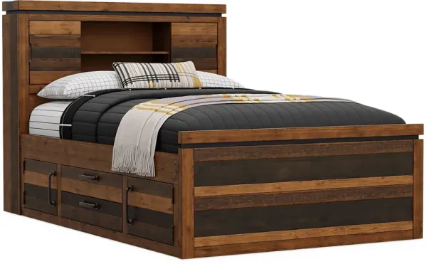 Kids Westover Hills Jr. Brown Full Bookcase Bed with 2 Storage Side Rails